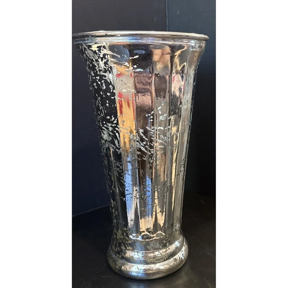Mercury Silver Glass Flower Floral Vase Heavy Large‎ 10 Inch Home Decor